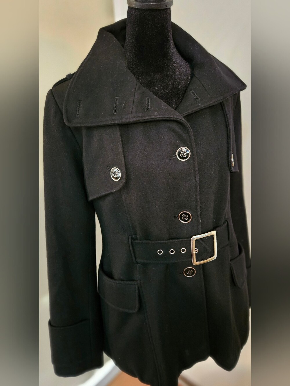 Enlightened Outerwear Green With Envy Recycled Wool Belted Peacoat Jacket M